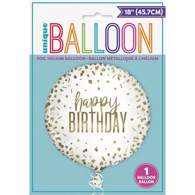 Helium Ballon Happy Birthday Goud 45cm leeg van Unique koop je bij Partywinkel