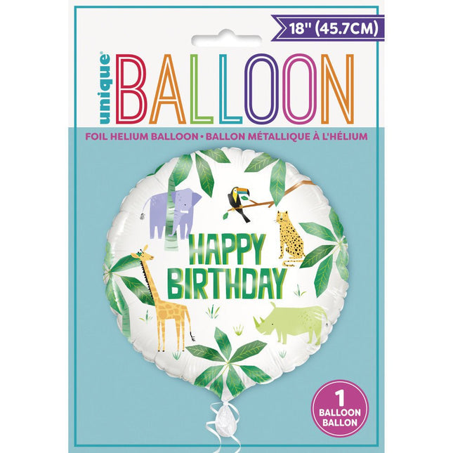 Helium Ballon Happy Birthday Safari 45cm leeg van Unique koop je bij Partywinkel