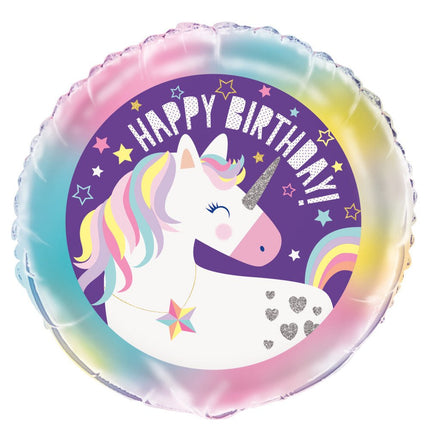 Helium Ballon Happy Birthday Unicorn Rainbow 45cm leeg van Unique koop je bij Partywinkel