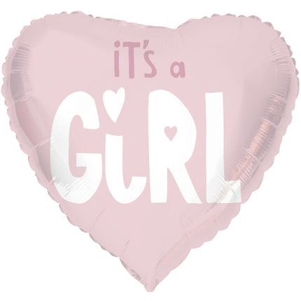 Helium Ballon Hart It'S A Girl Roze Leeg 45cm van Folat koop je bij Partywinkel