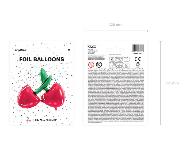Helium Ballon Kersen Leeg 88cm van Partydeco koop je bij Partywinkel