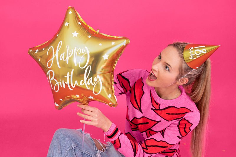 Helium Ballon Ster Happy Birthday Goud Leeg 40cm van Partydeco koop je bij Partywinkel