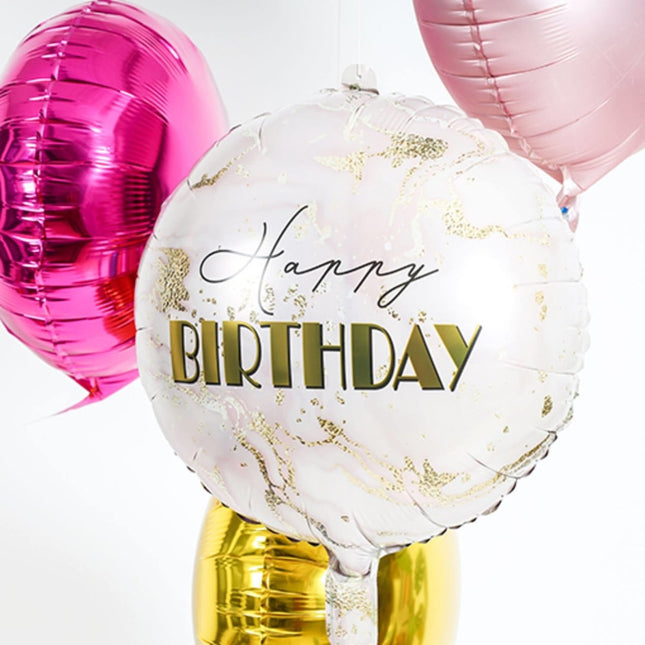 Helium Ballon Verjaardag Marmer Roze Goud Leeg 45cm van Folat koop je bij Partywinkel