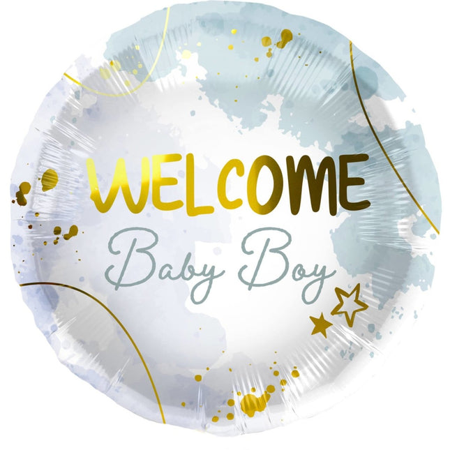 Helium Ballon Welcome Baby Boy Blauw Leeg 45cm van Folat koop je bij Partywinkel