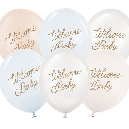 Hello Baby Ballonnen Blauw Wit 30cm 50st van Partydeco koop je bij Partywinkel