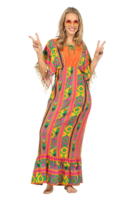 Hippie 60S Jurk Gekleurd Dames Lang van Wilbers & Wilbers koop je bij Partywinkel