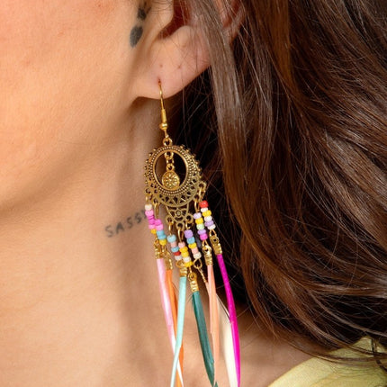 Hippie 60S Oorbellen Veren van Wilbers & Wilbers koop je bij Partywinkel