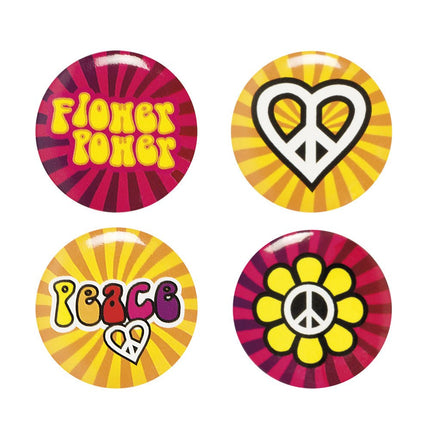 Hippie Buttons 3cm 4st van Boland koop je bij Partywinkel