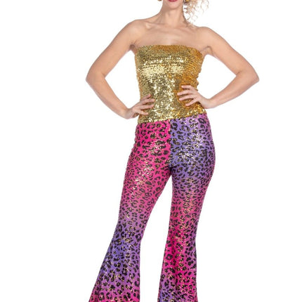 Hippie 60S Broek Paars Roze Dames Glitter van Wilbers & Wilbers koop je bij Partywinkel