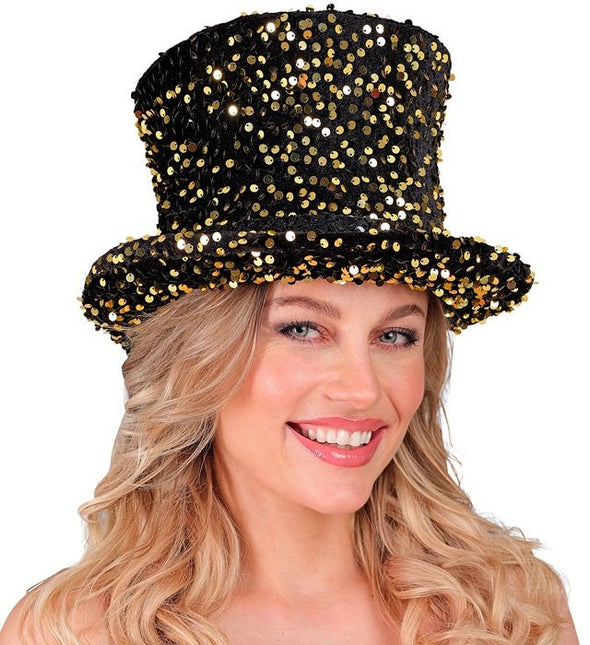Hoge Hoed Pailletten Zwart/Goud van Widmann koop je bij Partywinkel