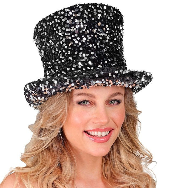 Hoge Hoed Pailletten Zwart/Zilver van Widmann koop je bij Partywinkel