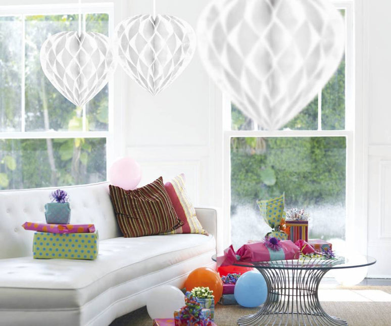 Honeycomb Wit Hart 30cm van Folat koop je bij Partywinkel
