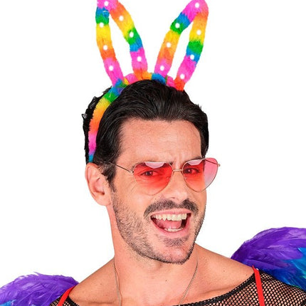 Hoofdband konijn regenboog met lampjes van Widmann koop je bij Partywinkel