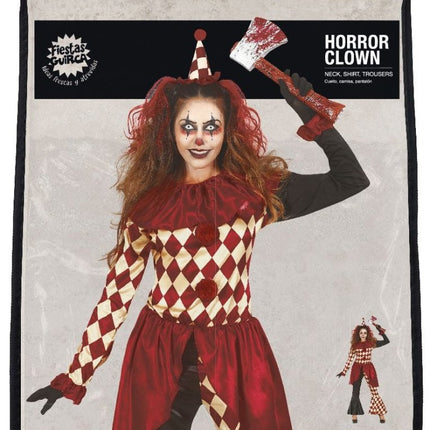 Horror Clown Halloween Kostuum Dames Rood Goud van Fiestas Guirca koop je bij Partywinkel