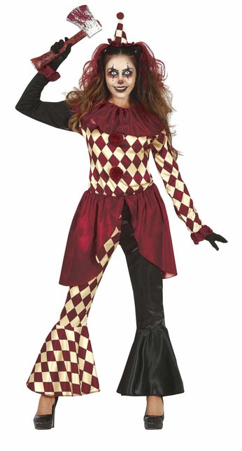 Horror Clown Halloween Kostuum Dames Rood Goud van Fiestas Guirca koop je bij Partywinkel