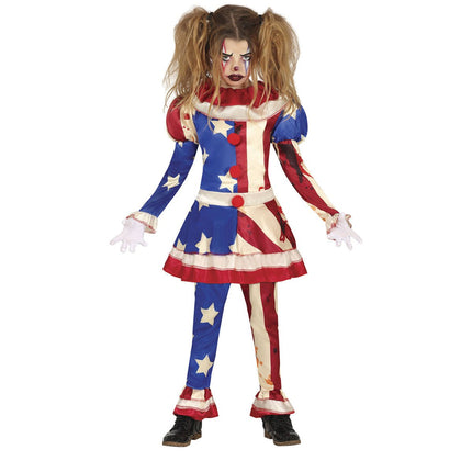 Horror Clown Halloween Kostuum Meisje Blauw Rood van Fiestas Guirca koop je bij Partywinkel