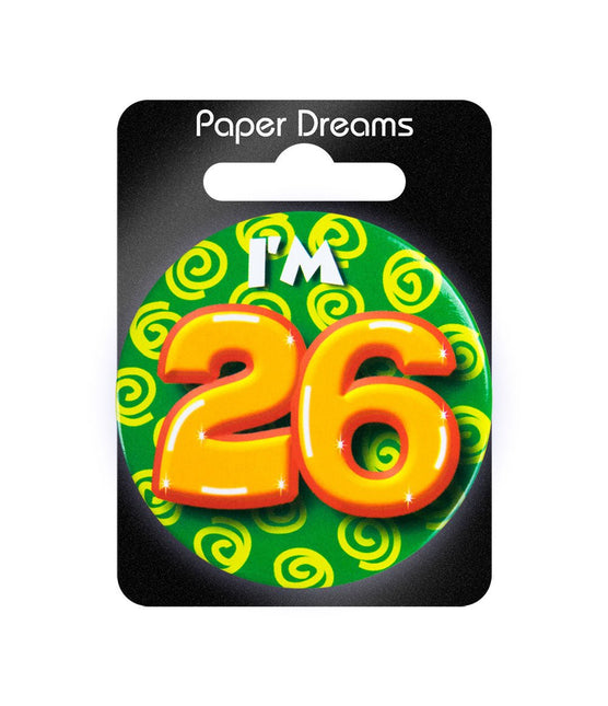 I'm 26 Button 26 Jaar 5,5cm van Paper Dreams koop je bij Partywinkel