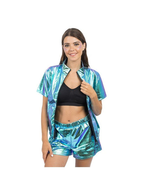 Iriserende Blauwe Festivalset Dames 2-Delig van CHAKS koop je bij Partywinkel