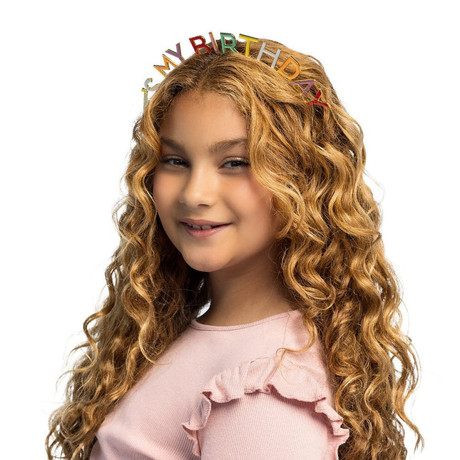 It'S My Birthday Haarband Regenboog van Boland koop je bij Partywinkel