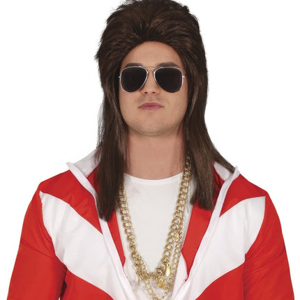 Jaren 80 Pruik Aso Lang Bruin van Fiestas Guirca koop je bij Partywinkel