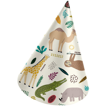 Jungle Dieren Feesthoedjes Papier Zoo Party 6st van Folat koop je bij Partywinkel
