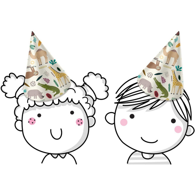 Jungle Dieren Feesthoedjes Papier Zoo Party 6st van Folat koop je bij Partywinkel