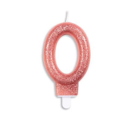 Kaars 0 Jaar Rose Goud Glitter 7cm van WeFiesta koop je bij Partywinkel