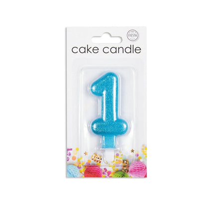 Kaars 1 Jaar Blauwe Glitter 7cm van WeFiesta koop je bij Partywinkel