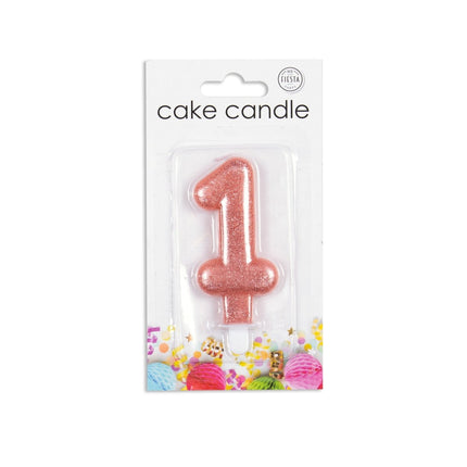 Kaars 1 Jaar Rose Goud Glitter 7cm van WeFiesta koop je bij Partywinkel