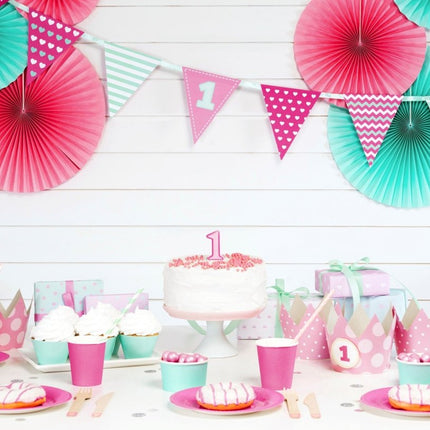 Kaars 1 Jaar Roze 7cm van Partydeco koop je bij Partywinkel