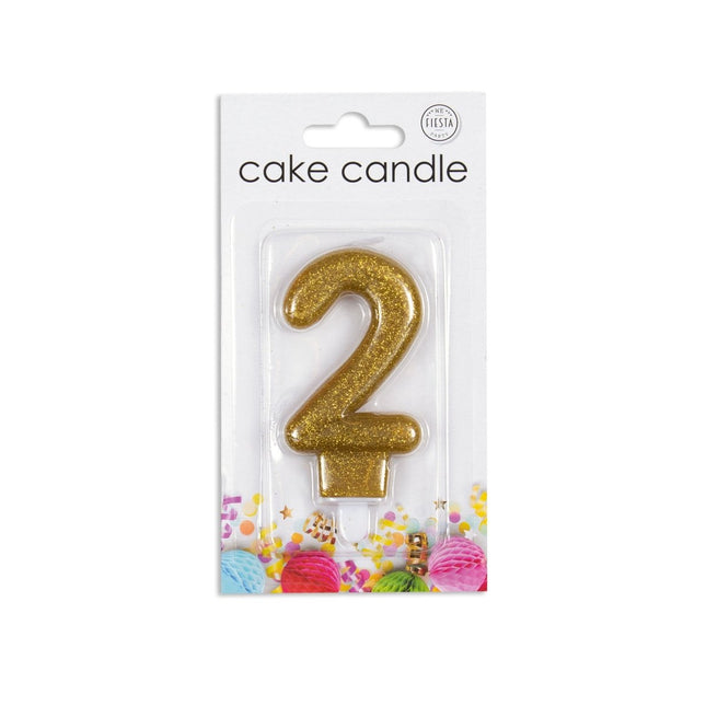 Kaars 2 Jaar Goud Glitter 7cm van WeFiesta koop je bij Partywinkel