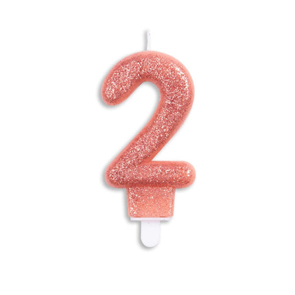 Kaars 2 Jaar Rose Goud Glitter 7cm van WeFiesta koop je bij Partywinkel