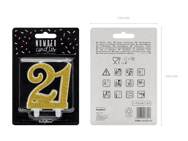 Kaars 21 Jaar Goud 7,5cm van Partydeco koop je bij Partywinkel