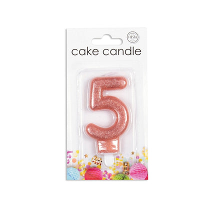 Kaars 5 Jaar Rose Goud Glitter 7cm van WeFiesta koop je bij Partywinkel