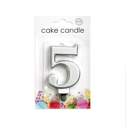Kaars 5 Jaar Zilver Metallic 8cm van WeFiesta koop je bij Partywinkel