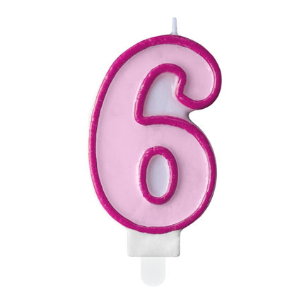 Kaars 6 Jaar Roze 7cm van Partydeco koop je bij Partywinkel