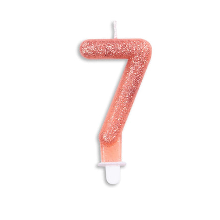Kaars 7 Jaar Rose Goud Glitter 7cm van WeFiesta koop je bij Partywinkel