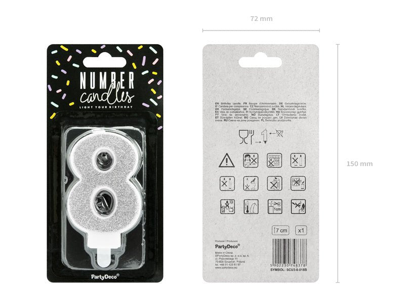 Kaars 8 Jaar Zilver 7cm van Partydeco koop je bij Partywinkel