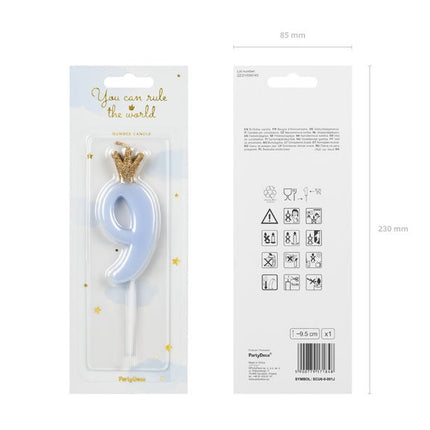 Kaars 9 Jaar Lichtblauw 9,5cm van Partydeco koop je bij Partywinkel