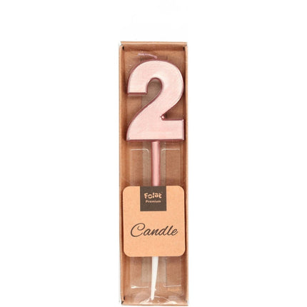 Kaars Cijfer 2 Rose Goud Metallic 15cm van Folat koop je bij Partywinkel