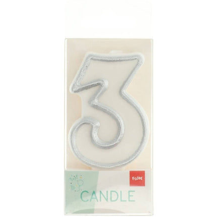 Kaars Simply Chique Silver Cijfer 3 van Folat koop je bij Partywinkel