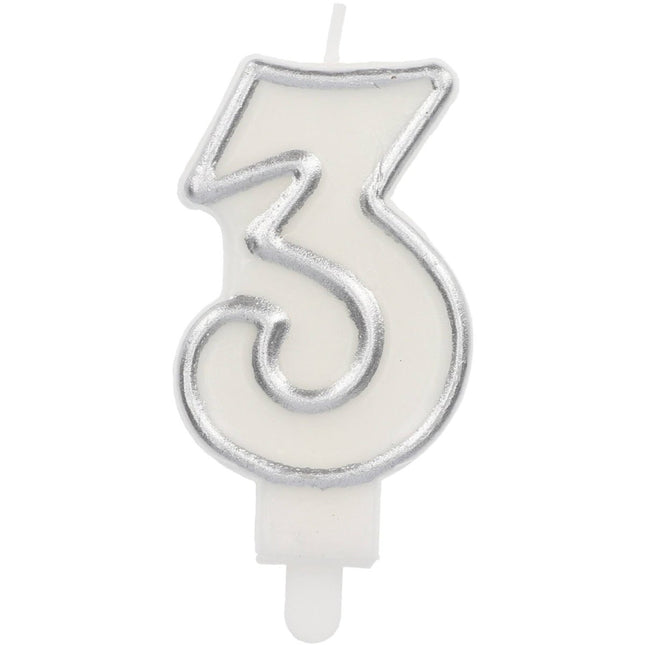 Kaars Simply Chique Silver Cijfer 3 van Folat koop je bij Partywinkel