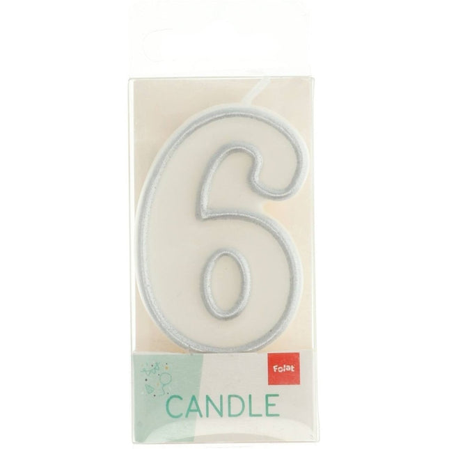 Kaars Simply Chique Silver Cijfer 6 van Folat koop je bij Partywinkel