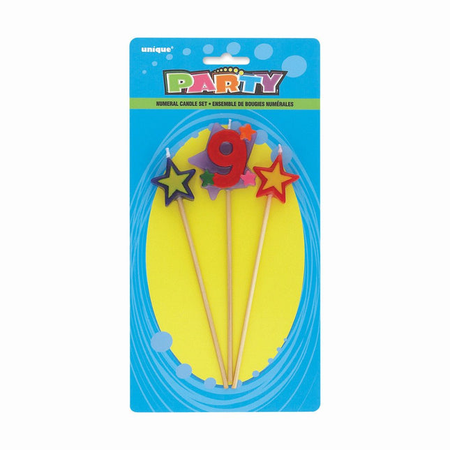 Kaarsen Set 9 Jaar Sterren 26cm 3st van Unique koop je bij Partywinkel