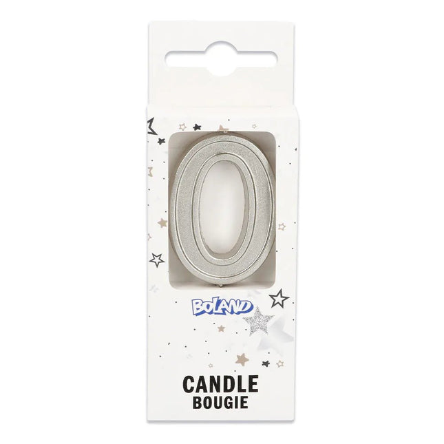 Kaarsje Elegant '0' zilver op prikker (3 x 4,2 x 0,7 cm) van Boland koop je bij Partywinkel