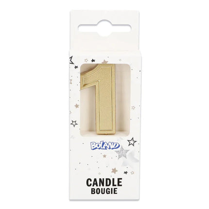 Kaarsje Elegant '1' goud op prikker (3 x 4,2 x 0,7 cm) van Boland koop je bij Partywinkel