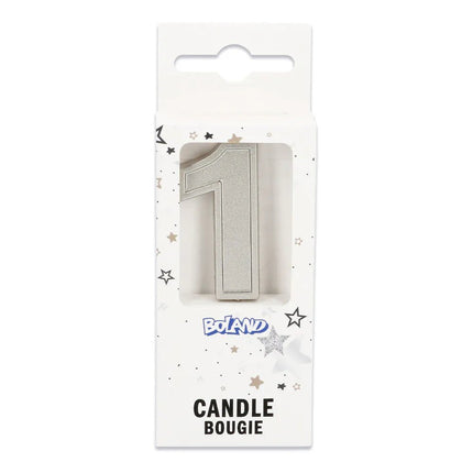 Kaarsje Elegant '1' zilver op prikker (3 x 4,2 x 0,7 cm) van Boland koop je bij Partywinkel