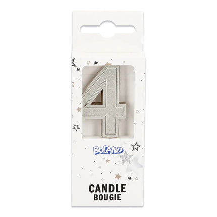 Kaarsje Elegant '4' zilver op prikker (3 x 4,2 x 0,7 cm) van Boland koop je bij Partywinkel