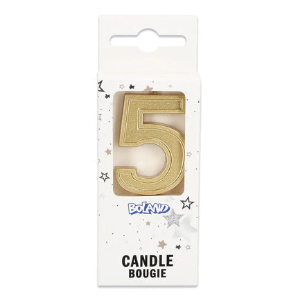 Kaarsje Elegant '5' goud op prikker (3 x 4,2 x 0,7 cm) van Boland koop je bij Partywinkel