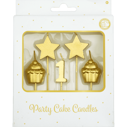 Kaarsjes 1 Jaar Cupcake Goud 17,5cm van Paper Dreams koop je bij Partywinkel